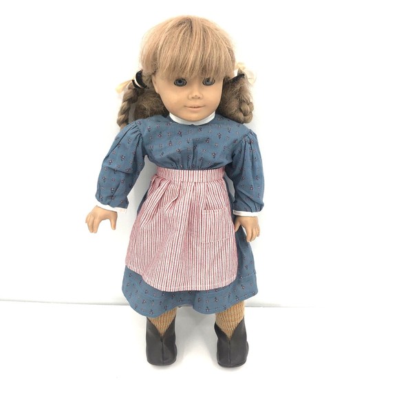 American Girl Doll Kirsten Pleasant Company Tan Body 90s Dress Apron Boots FLAW